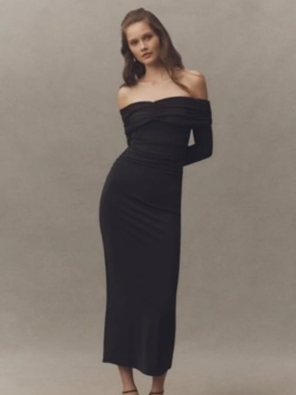 Anthropologie BHLDN Off-Shoulder Bell-Sleeve Stretch Jersey Maxi Dress fits M